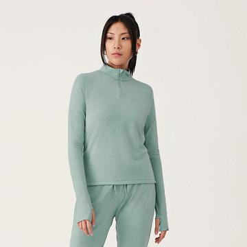 Green Women's Allbirds Performance Quarter Zip Hoodie | IL1773LI