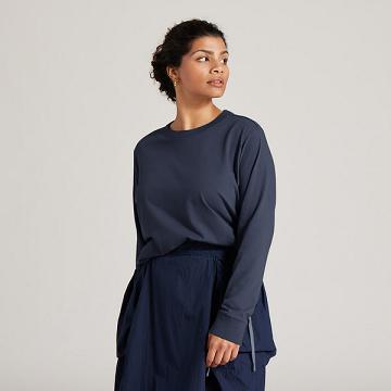 Navy Women's Allbirds Allgood Cotton Long Sleeve T Shirts | IL1742BE