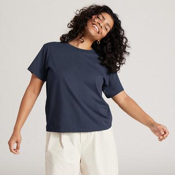 Navy Women's Allbirds Allgood Cotton T Shirts | IL1747LI