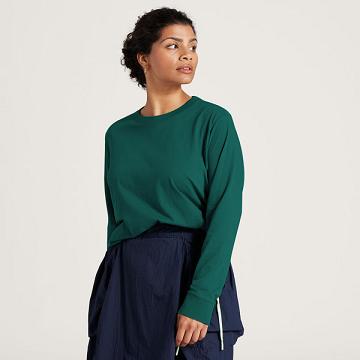 Turquoise Women's Allbirds Allgood Cotton Long Sleeve T Shirts | IL1743VR